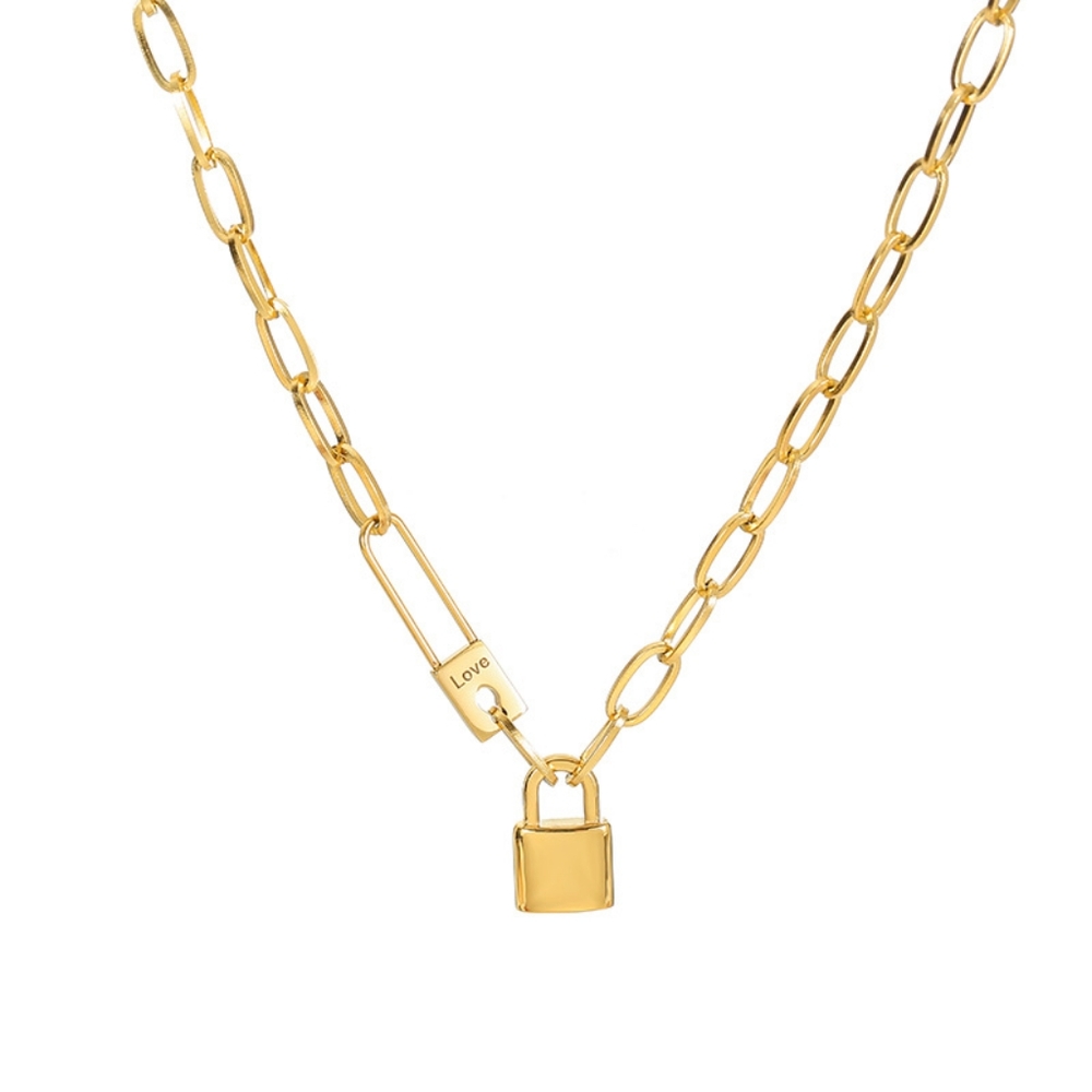 Gold stainless steel lock necklace